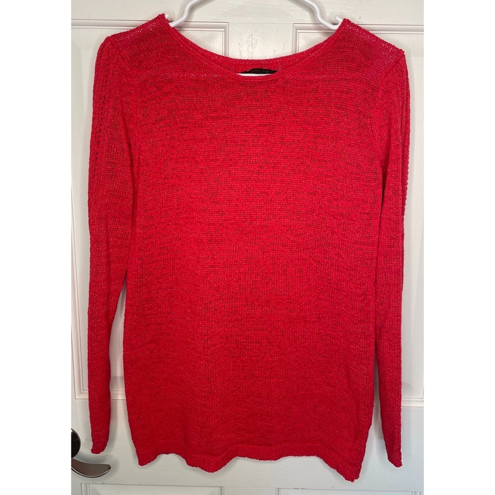 Rachel Zoe Women's Karla Textured Knit Sweater Sz L Red Coastal Beach Boho